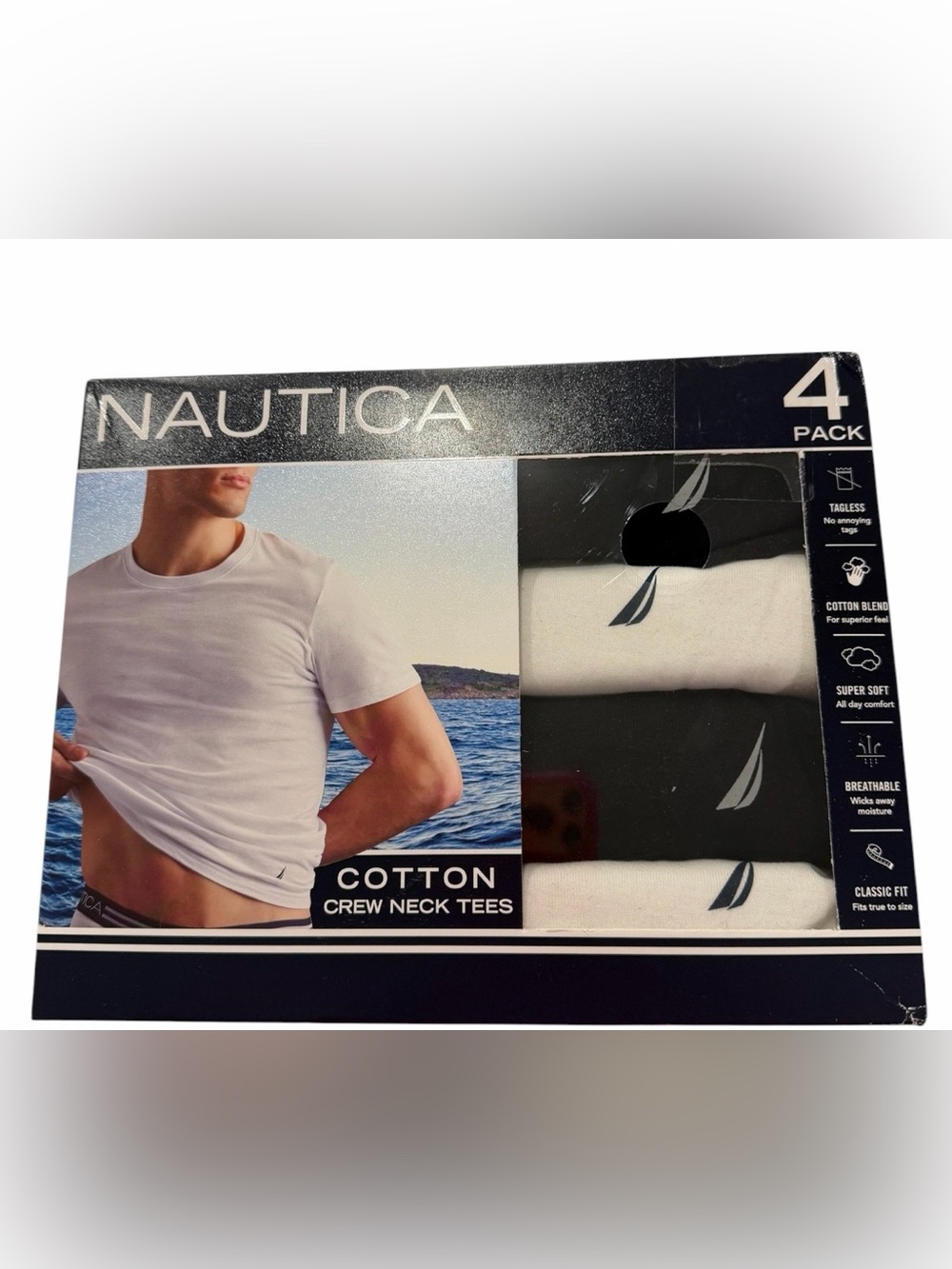 Nautica Men's Cotton Crew Neck Tees - White & Black Pack Size S NWT